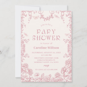 Pink Chinoiserie baby shower Invitation