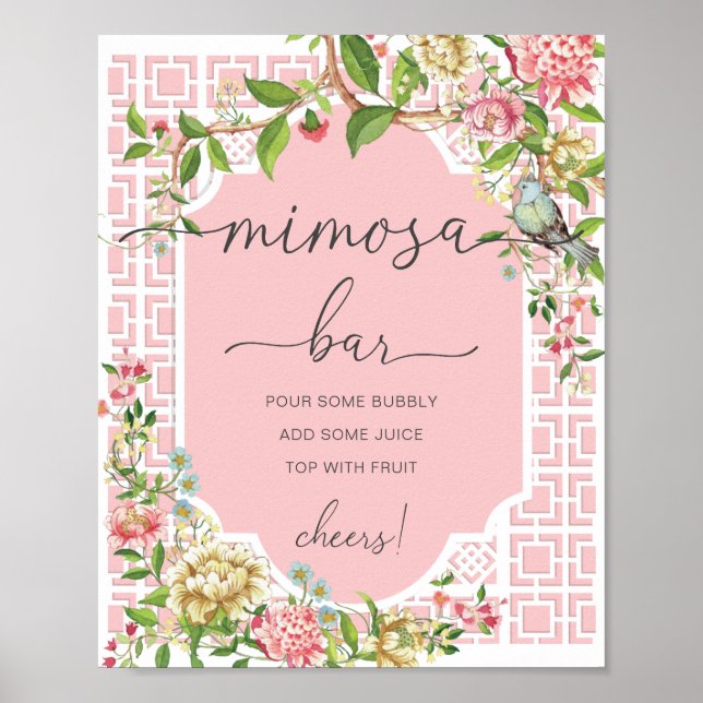 Pink Chinoiserie Baby Shower Mimosa Bar Sign (Front)