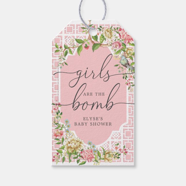Pink Chinoiserie Bath Bomb Favour Tag - Trianon (Front)
