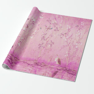 Pink Chinoiserie Bird Decopupage Wrapping Paper