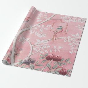 Pink Chinoiserie Bird Decoupage Wrapping Paper