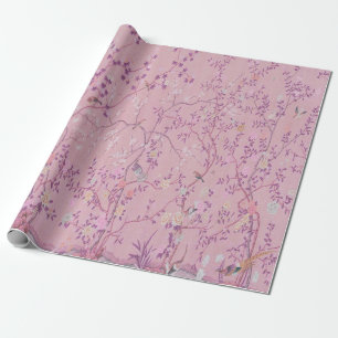 Pink Chinoiserie Bird Decoupage  Wrapping Paper