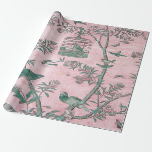Pink Chinoiserie Bird Decoupage Wrapping Paper