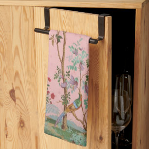 Pink Chinoiserie Bird Floral Beautiful Elegant  Tea Towel