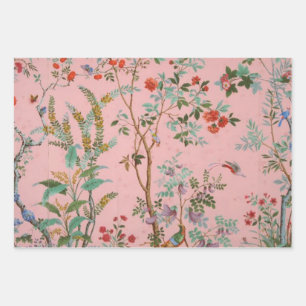 Pink Chinoiserie Bird Floral Decoupage Gift Wrapping Paper Sheet