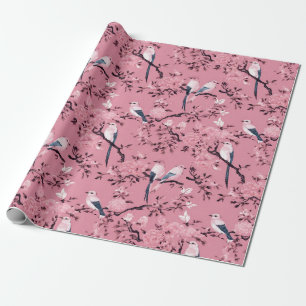 Pink Chinoiserie bird floral decoupage Wrapping Paper