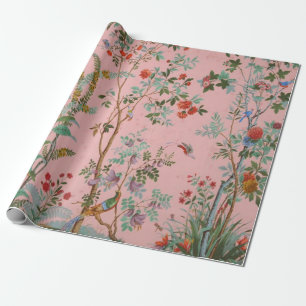 Pink Chinoiserie Bird Floral Elegant Decoupage  Wrapping Paper