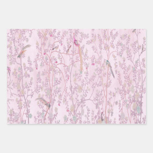Pink Chinoiserie Bird Wrapping Paper Sheets 