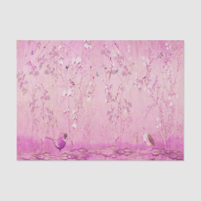 Pink Chinoiserie Chinese Decoupage Tissue Paper (Front)