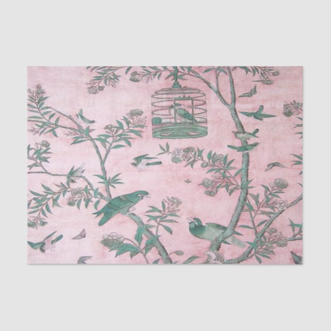 Pink Chinoiserie Chinese Decoupage Tissue Paper (Front)