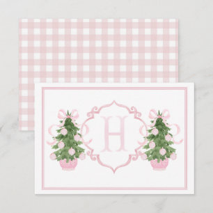 Pink Chinoiserie Christmas Tree Baby Shower Thank You Card