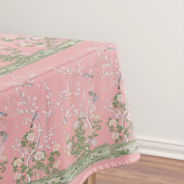 Pink Chinoiserie Cotton Dining Tablecloth (In Situ)