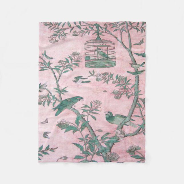 Pink Chinoiserie Fleece Blanket (Front)