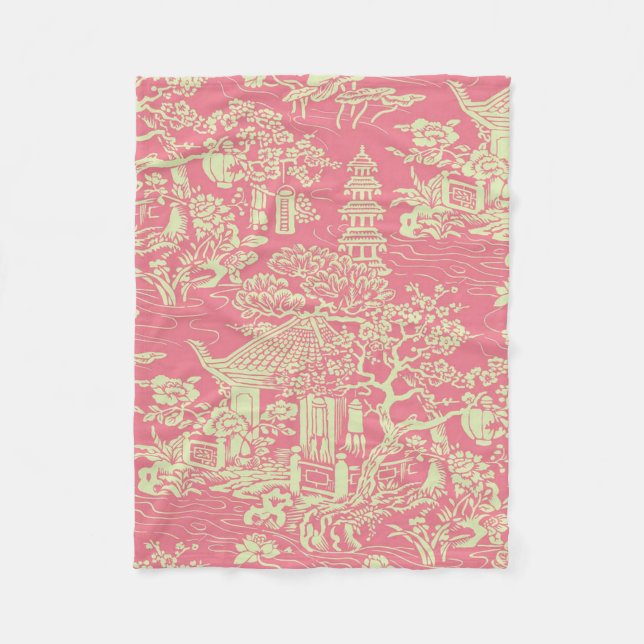 Pink Chinoiserie Fleece Blanket (Front)