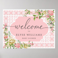 Pink Chinoiserie Floral Baby Shower Welcome Sign