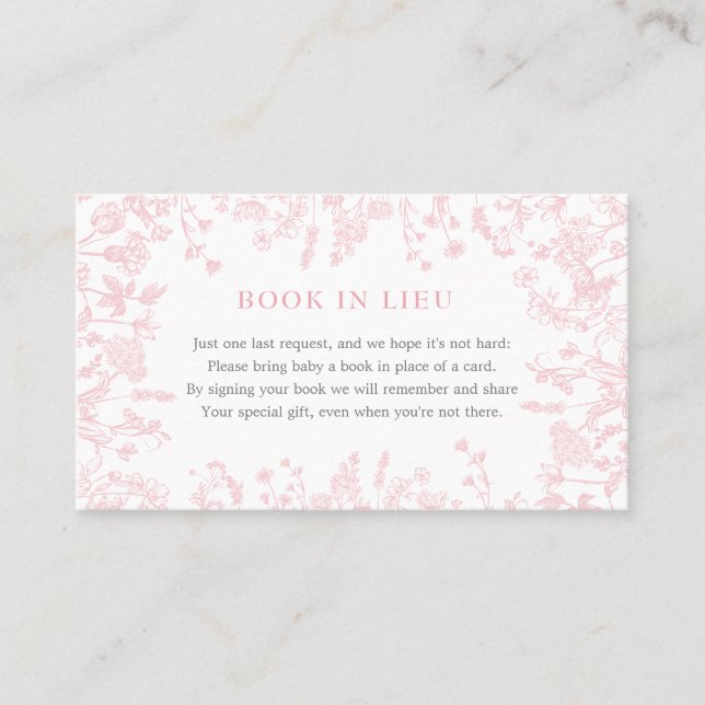 Pink Chinoiserie floral Book In Lieu, game Business Card (Front)