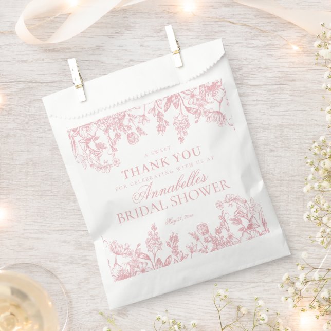 Pink Chinoiserie Floral Bridal Shower Dessert Favour Bags (Clipped)