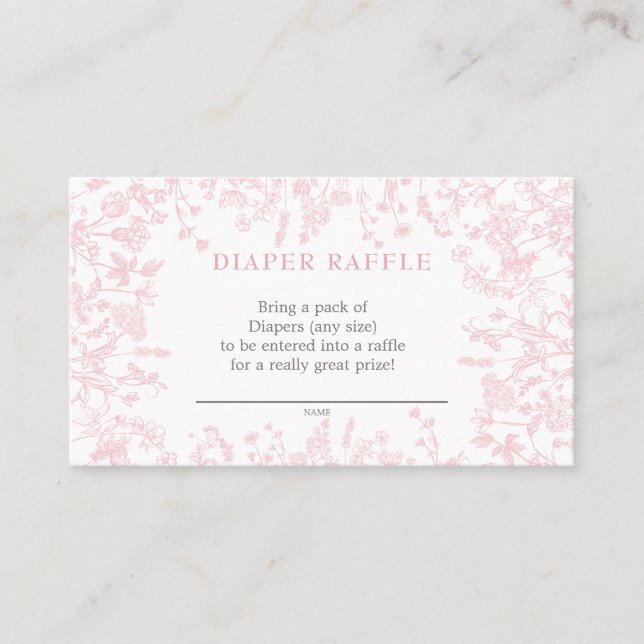 Pink Chinoiserie floral diaper raffle card, game Business Card (Front)