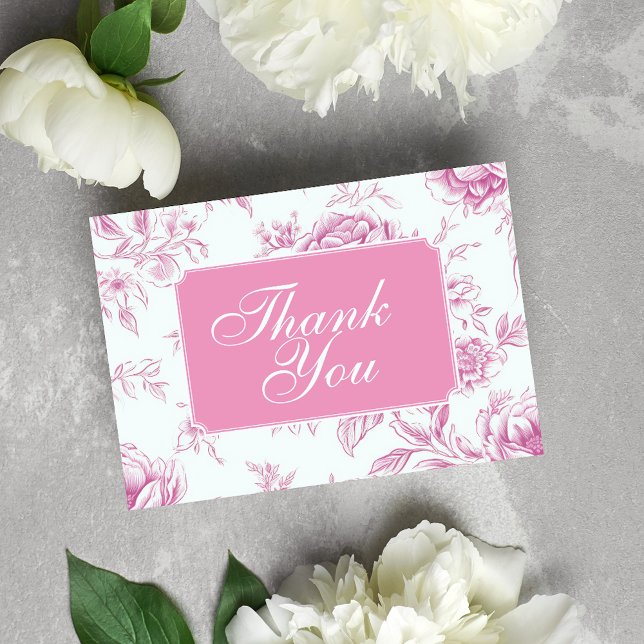 Pink Chinoiserie Floral French Toile Thank You Card (Creator Uploaded)