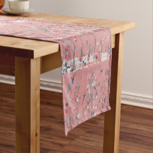 Pink Chinoiserie Floral Modern Dining Short Table Runner