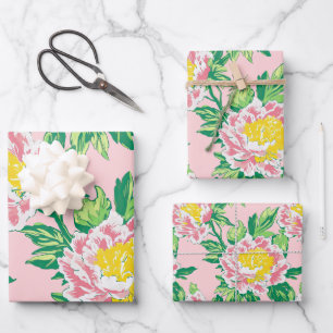 Pink Chinoiserie Floral  Wrapping Paper Sheet