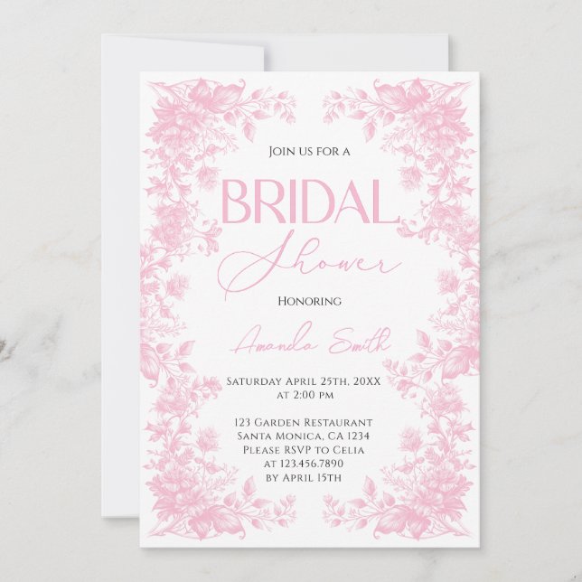 Pink Chinoiserie Flower Garden  bridal shower Invitation (Front)