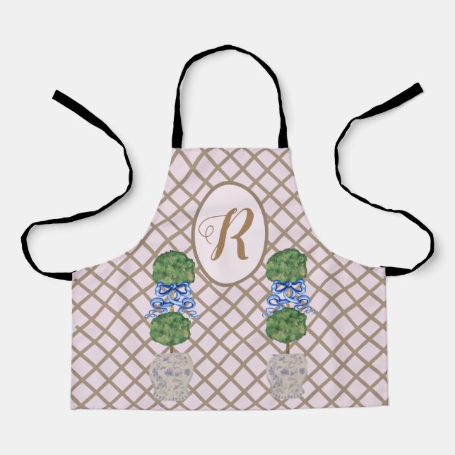 Pink Chinoiserie Ginger Jar Jars Topiary Apron (Front)