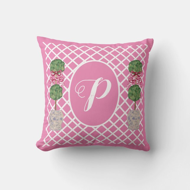 Pink Chinoiserie Ginger Jar Jars Topiary Basket Th Cushion (Front)