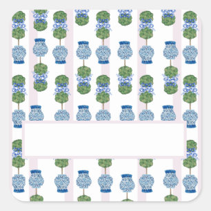 Pink Chinoiserie Ginger Jar Jars Topiary   Square  Square Sticker