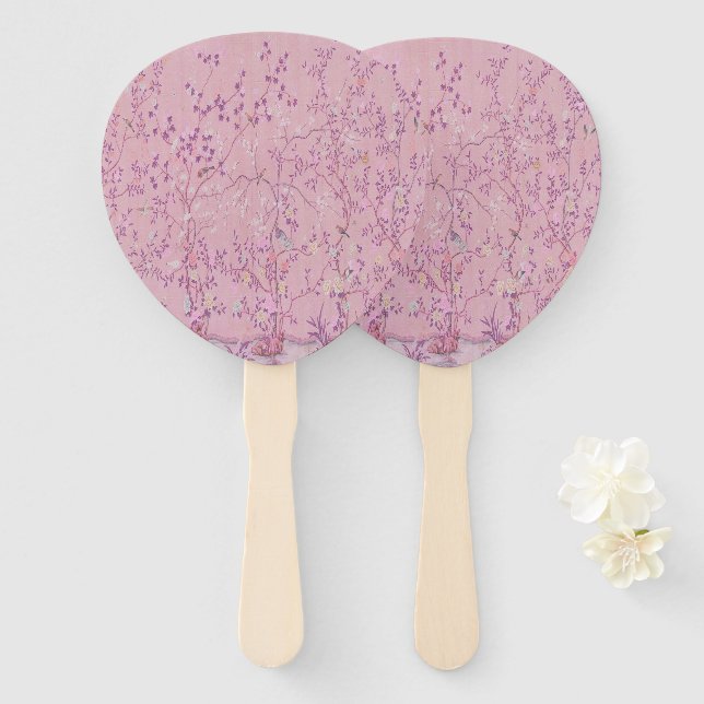 Pink Chinoiserie Hand Fan (Front and Back)