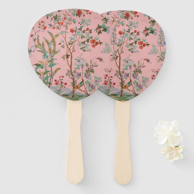 Pink Chinoiserie Hand Fan (Front and Back)