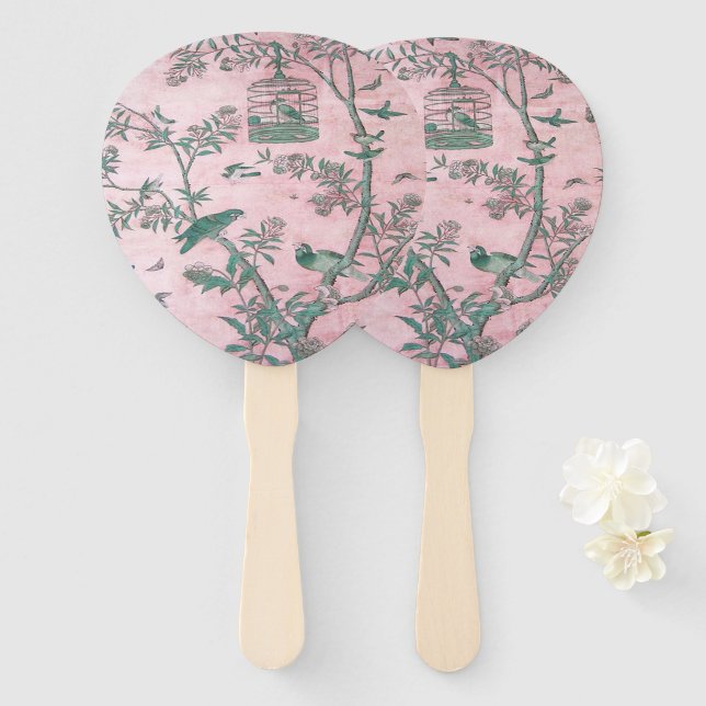 Pink Chinoiserie Hand Fan (Front and Back)
