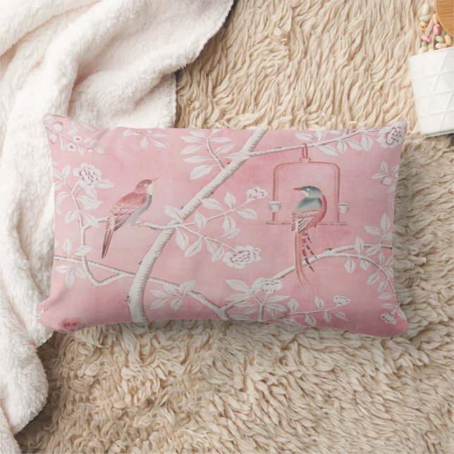 Pink Chinoiserie  Lumbar Cushion (Blanket)