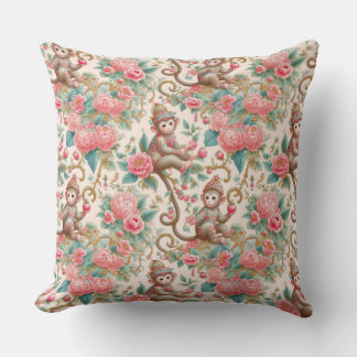 Pink Chinoiserie Monkey Cushion