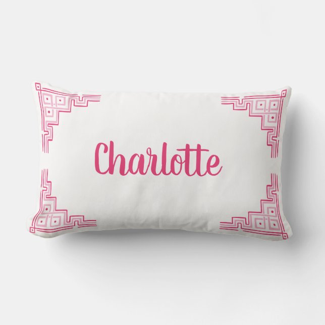 Pink Chinoiserie Name Lumbar Cushion (Front)