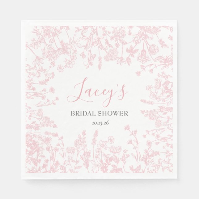 Pink Chinoiserie napkins, pink toile napkins (Front)