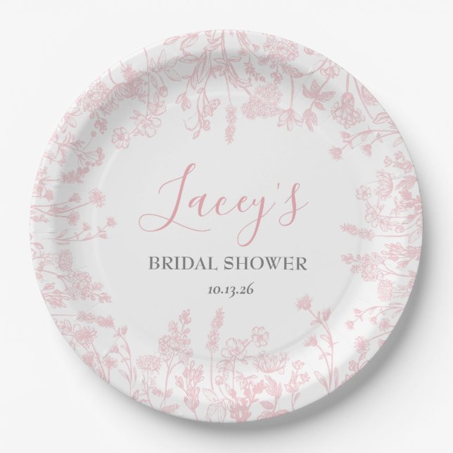 Pink Chinoiserie napkins, pink toile napkins Paper Plate (Front)