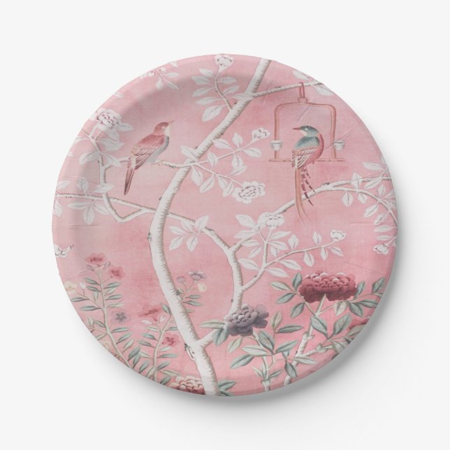 Pink Chinoiserie  Paper Plate (Front)