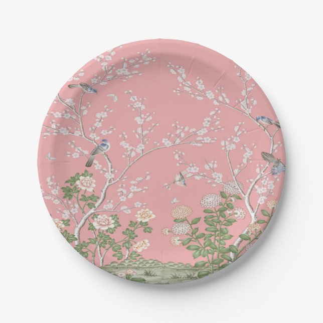 Pink Chinoiserie  Paper Plate (Front)