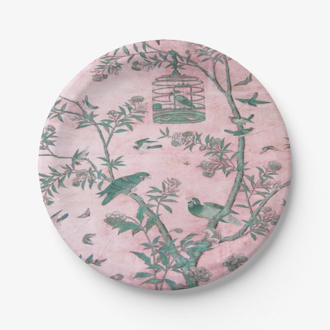 Pink Chinoiserie  Paper Plate (Front)