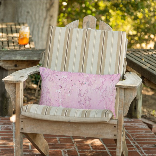 Pink Chinoiserie Patio Outdoor Lumbar Cushion (Chair)