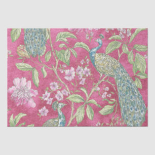 Pink Chinoiserie peacock floral decoupage Tissue Paper