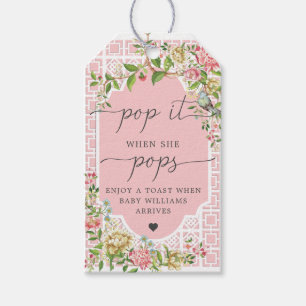 Pink Chinoiserie Pop When She Pops Favour Tag