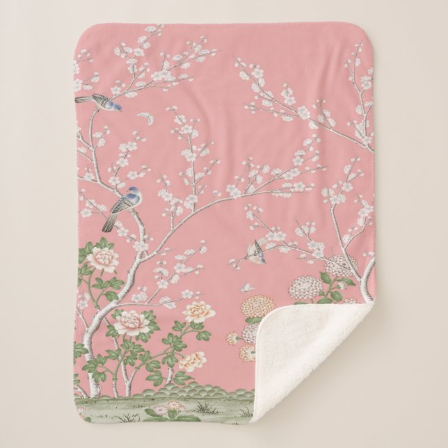 Pink Chinoiserie Sherpa Blanket (Front)