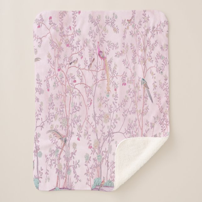 Pink Chinoiserie Sherpa Blanket (Front)