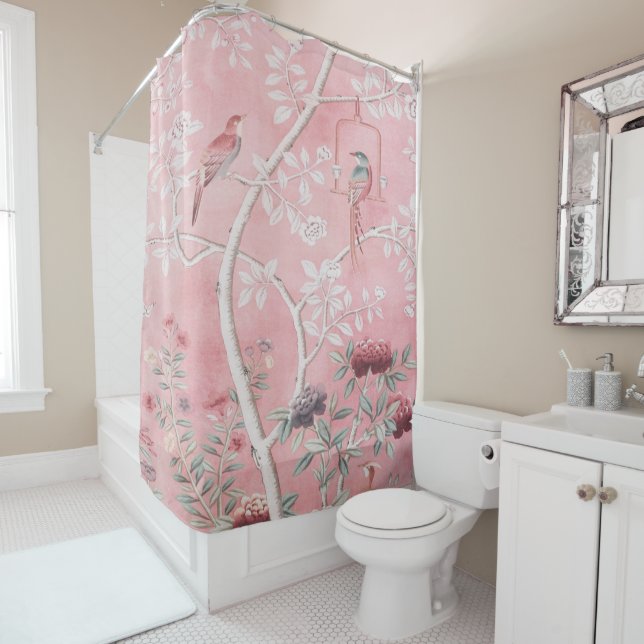 Pink Chinoiserie Shower Curtain (In Situ)