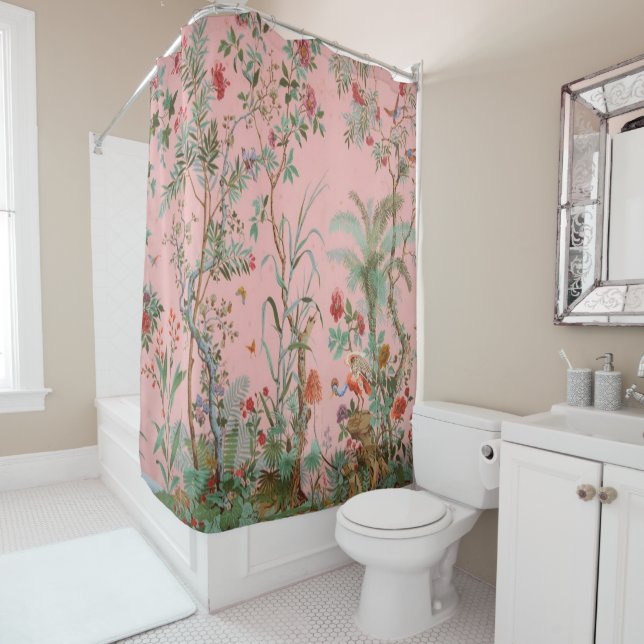 Pink Chinoiserie Shower Curtain (In Situ)