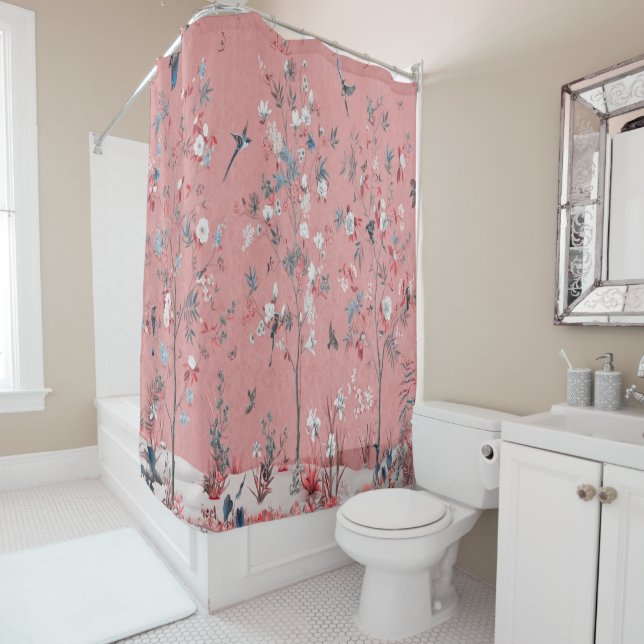 Pink Chinoiserie Shower Curtain (In Situ)