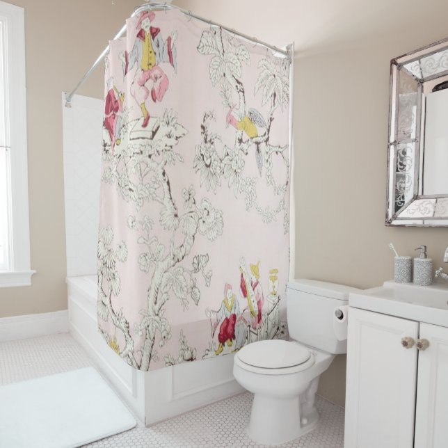 Pink Chinoiserie Shower Curtain (In Situ)