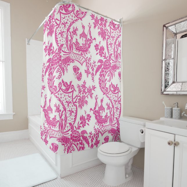Pink Chinoiserie Shower Curtain (In Situ)
